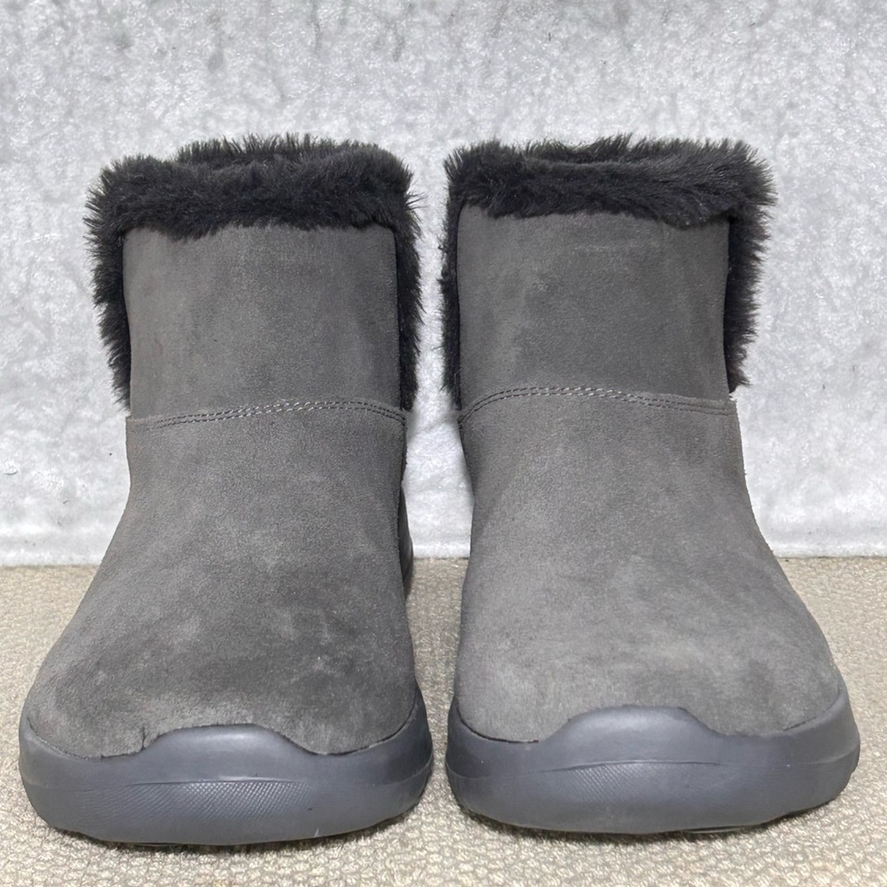 Skechers Womens Grey Suede On the Go Joy Bundle Up Faux Fur Slip On Boots SZ 9.5 - Picture 3 of 12